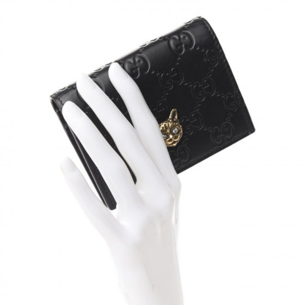 Gucci Guccissima Crystal Cat Card Case in Black NEW IN BOX - Picture 5 of 6